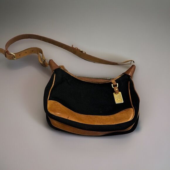 Vintage Dooney and Bourke 25557 Black Canvas Leather Crossbody Bag - Picture 1 of 13